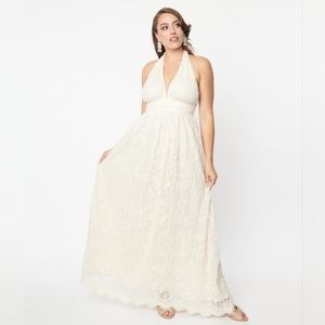 Ivory Lace Halter Bridal Maxi Dress